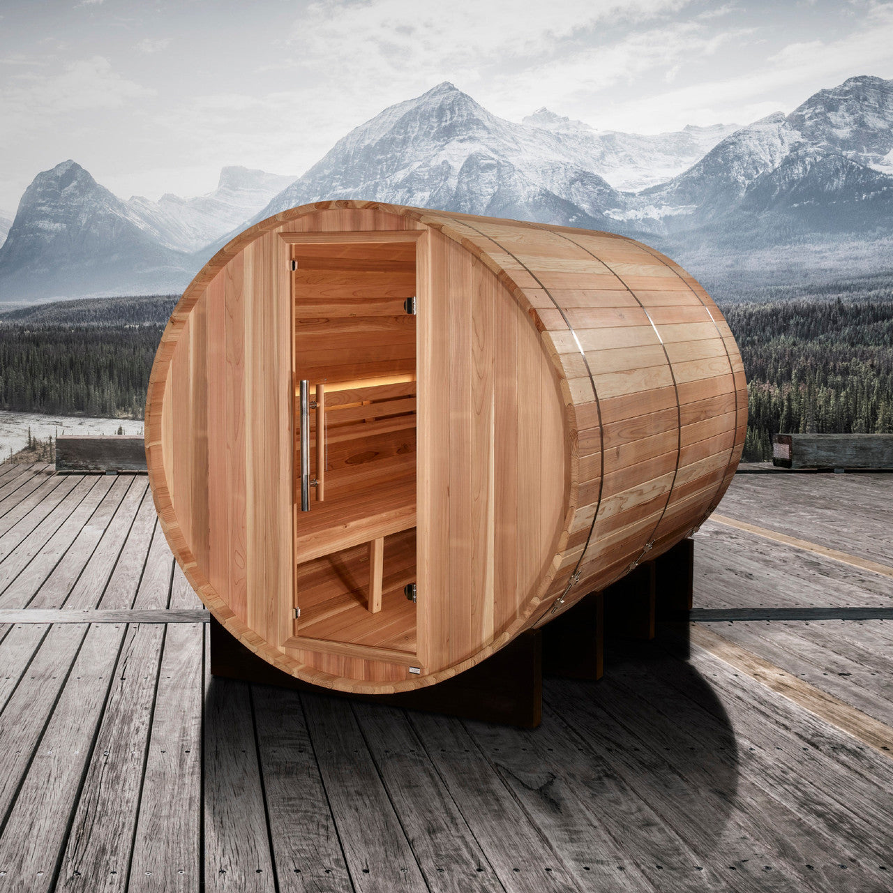 Golden Designs "Klosters" 6 Person Barrel Traditional Sauna -  Pacific Cedar